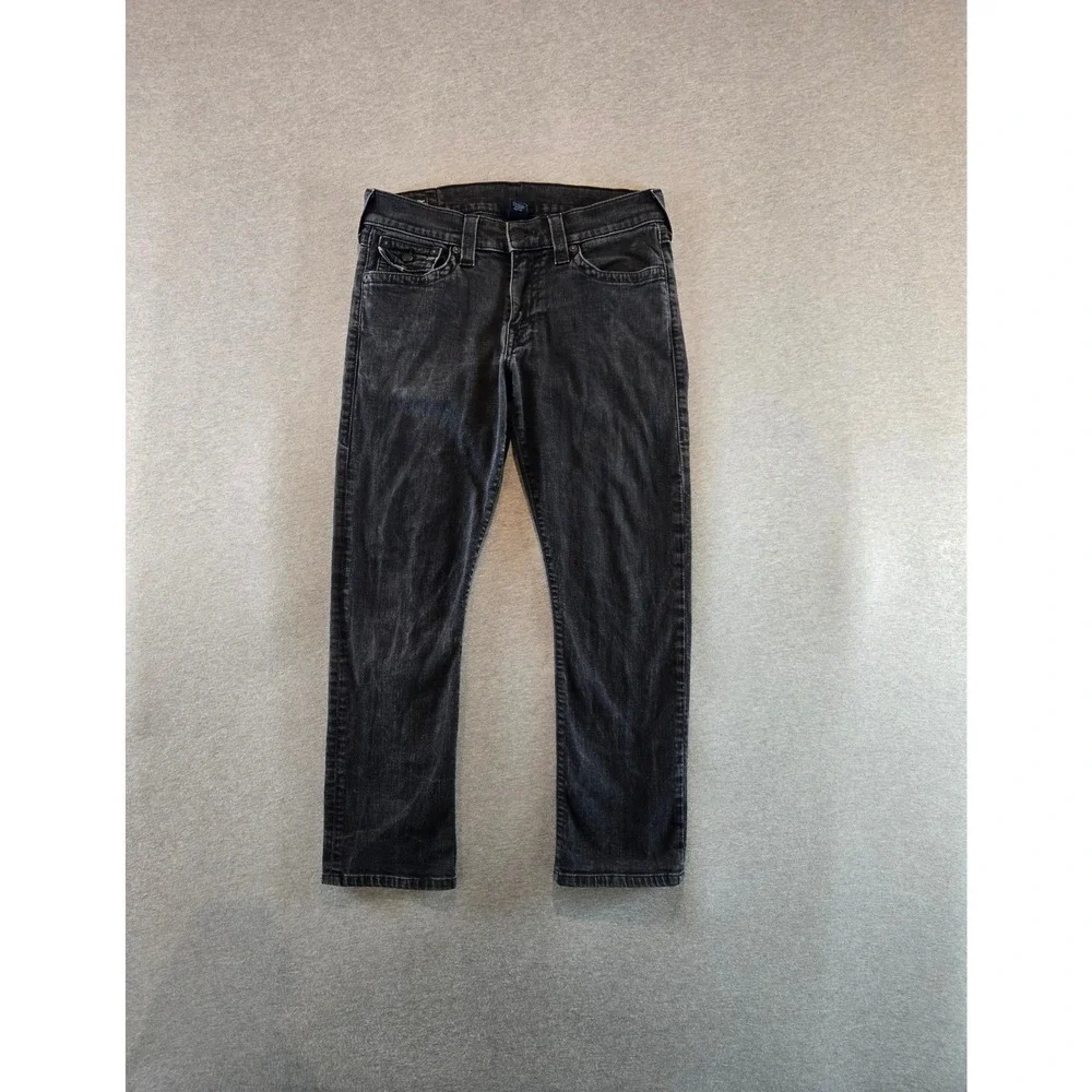 True Religion Jeans Mens 33 Black Ricky Relaxed Straight  Flap Pocket Streetwear